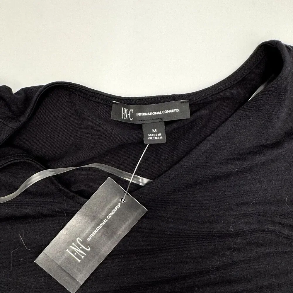 INC International Concepts V-Neck Black Pullover Sweater Long Sleeve Medium